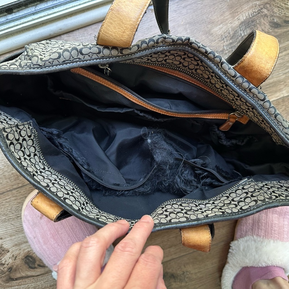Coach Tan and Black Tote Bag with Leather Trim